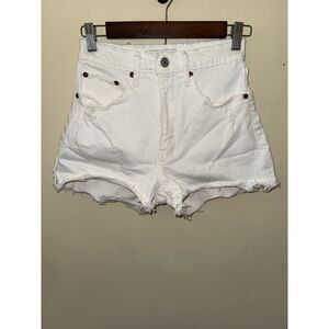 Abercrombie & Fitch Curve Love High Rise Mom Shorts White Distressed Size 25/0